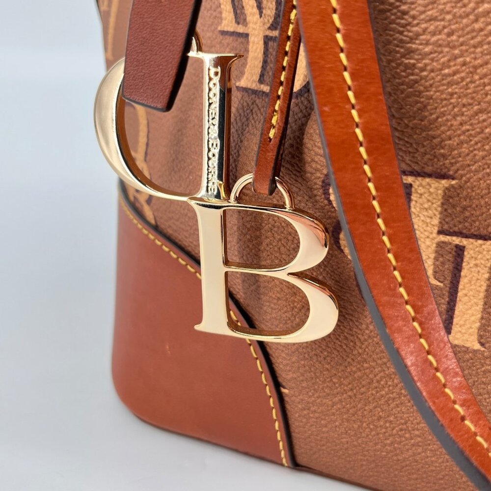Dooney & Bourke Dover Tote Brown DB Monogram Leather Trim Gold Shoulder Bag - Picture 6 of 16
